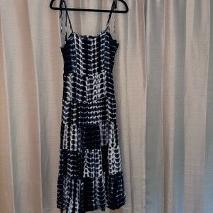 Navy and White Tie-Dye Midi Dress